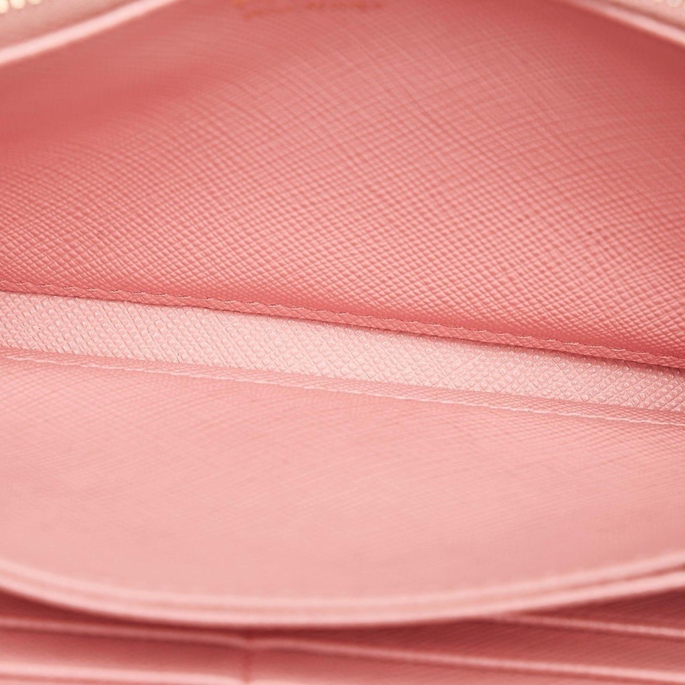 Prada Pink Saffiano Leather Bow Zip Around Long Wallet Gold Hardware Italy - Picture 4 of 10